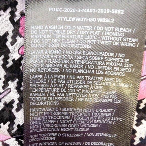 Guess | Floral Fantasy Houndstooth Print High Neck Blouse Pink Blue | Medium - Picture 10 of 12